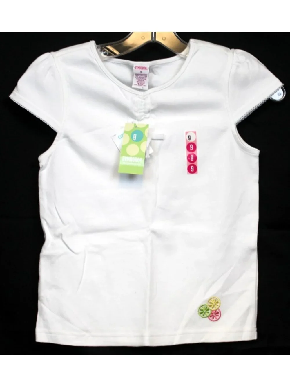 2004 Gymboree Lemony Fresh White T-Shirt sz 9 Citrus Slices Pull Laces Eyelet